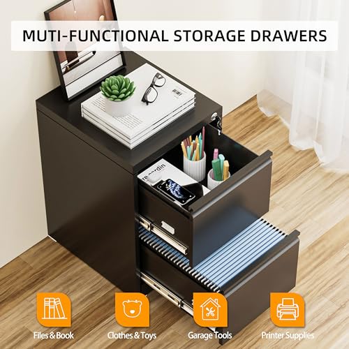 INTERGREAT 4 Drawers File Cabinet with Lock, 18" D Vertical Metal Black Filing Cabinet for Home Office Z6152