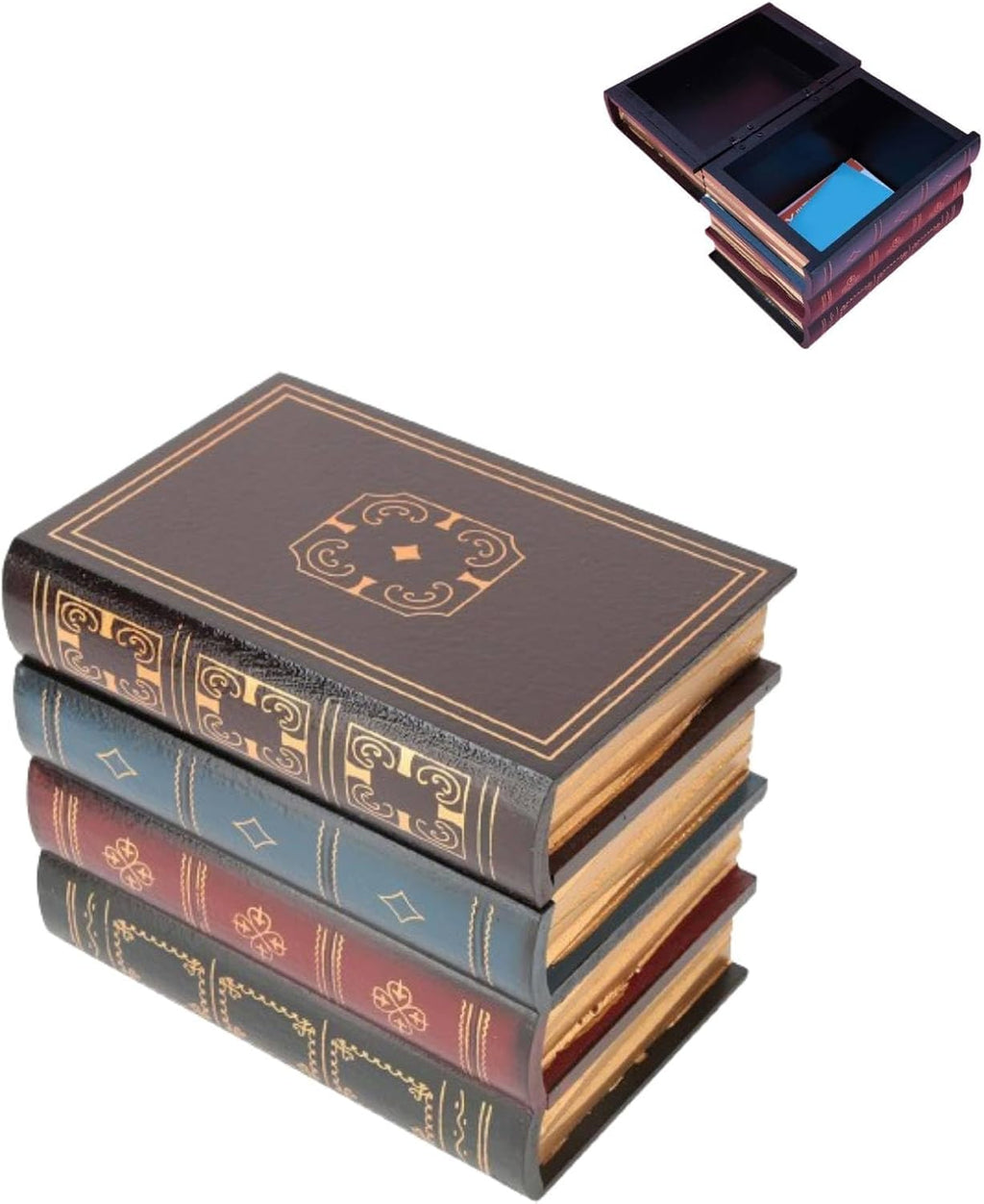 Fake Books Wooden Storage Box Hidden Storage Decorative Antique Books M7384