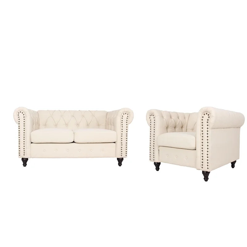 Home Square 3 Piece Living Room Set with Loveseat and Two Accent Chairs in Cream M6070