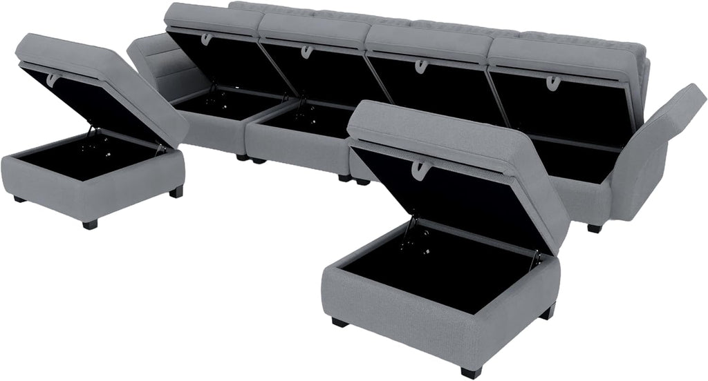 UBGO Modular Sectional Sofa with Storage, U-Shape, Gray L96247