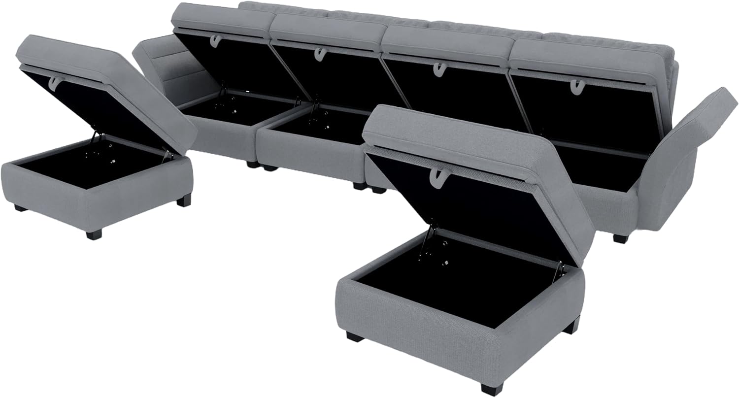 UBGO Modular Sectional Sofa with Storage, U-Shape, Gray L96247
