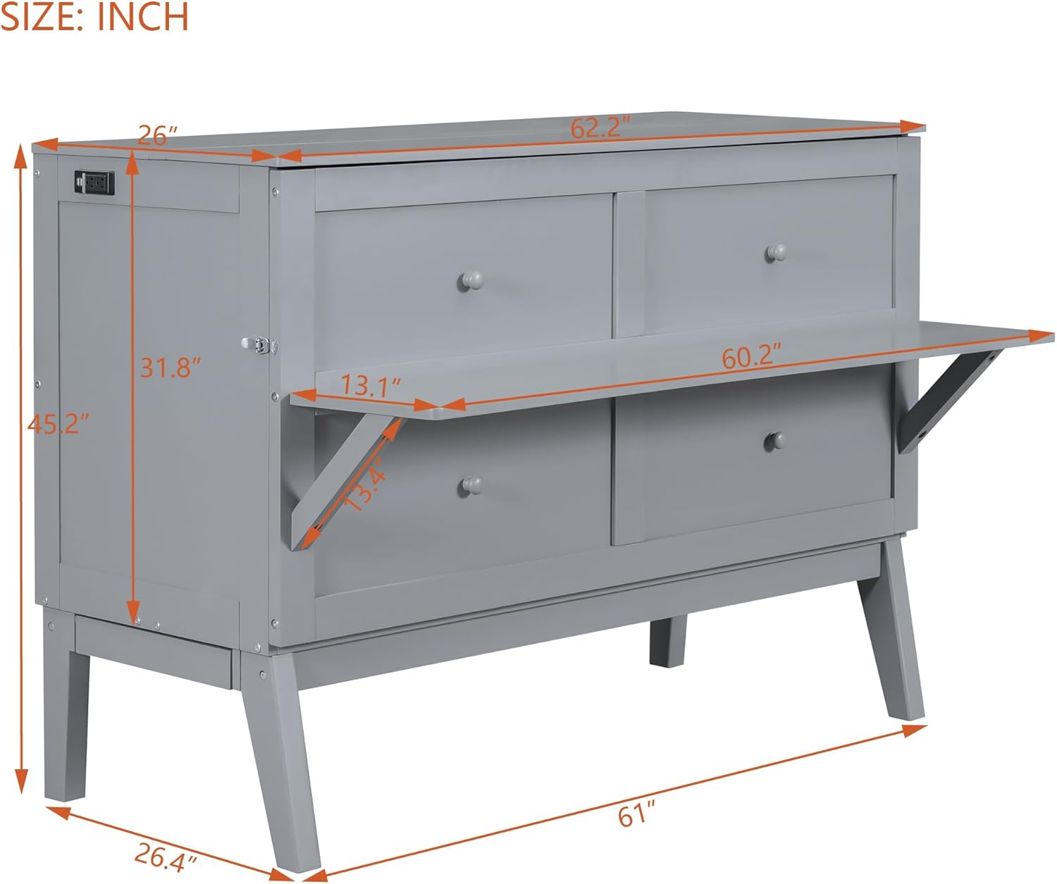 Murphy Bed Queen with Desk, Shelves and Charging Station, Grey Z595