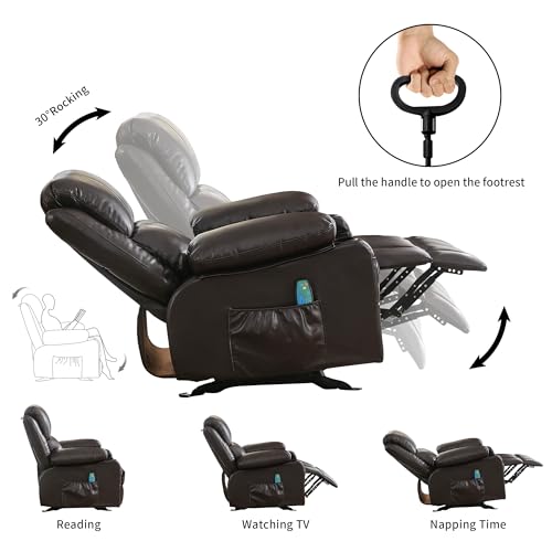Heated Leather Rocking Recliner Chair with Massage for Adults, Brown O3559