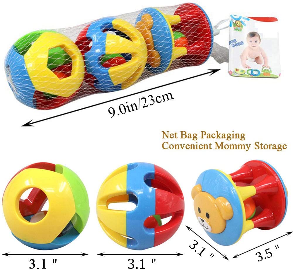 YINYUE 3 Pcs Baby Rattle Ball Toys Colourful Shaking Bell Developmental Rolling Balls N7014
