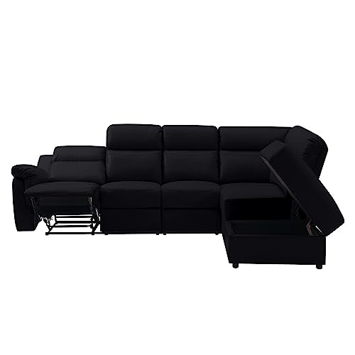 Oversized Modern PU Leather Reclining Sectional Sofa with Console Storage, Beige K60120