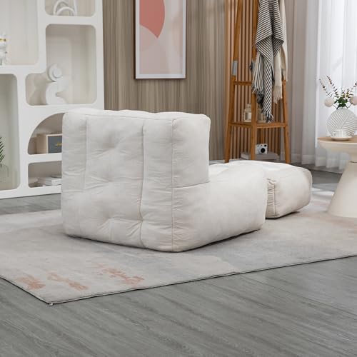 roomfitters Fluffy Bean Bag Chair with Memory Foam and Ottoman, Blue O153