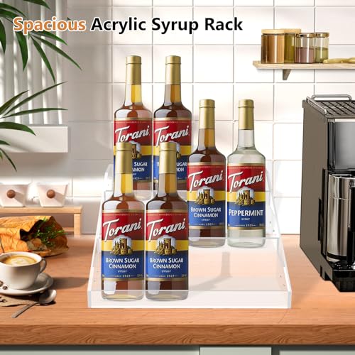 Acrylic Coffee Syrup Rack Organizer, 3 Tier 12 Bottles, Clear Countertop Stand T5568