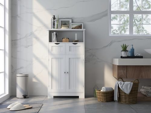 Modern Bathroom Floor Cabinet with 2 Doors and 1 Drawer, White E91459