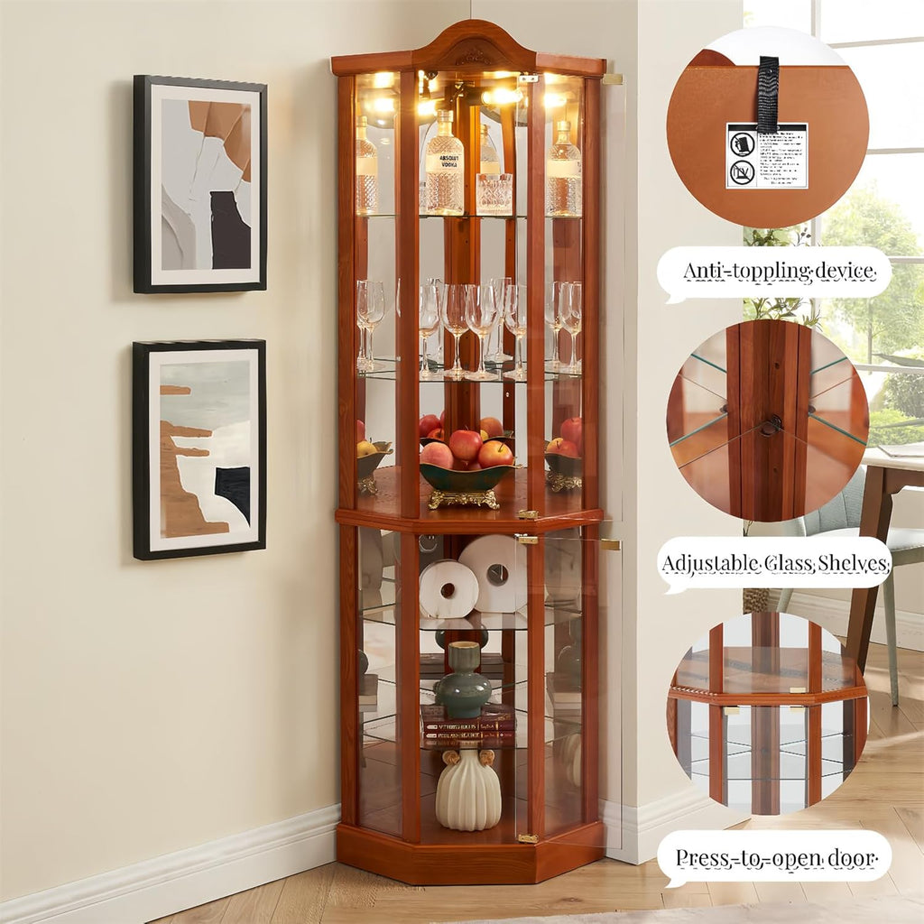 Lighted Curio Cabinet with Tempered Glass Doors, Brown S332216