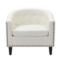 Barrel Accent Chair with Arms Pu Leather Club Chairs with Nailheads and Solid Wood Legs Side Chairs Upholstered Chair for Living Room Bedroom Club Chairs(White)