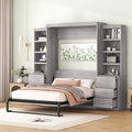 Solid Wood Full Size Murphy Bed Wall Bed with Shelves, Modern Murphy Bed Chest Cabinet Bed Closet Bed Platform Bed for Guest Room Home Office, Space-Saving Design (Grey-FL4)