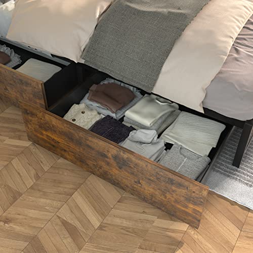 Gitua Full Size Bed Frame with Storage Drawers, LED Lights and Charging Station, Rustic Brown B13916
