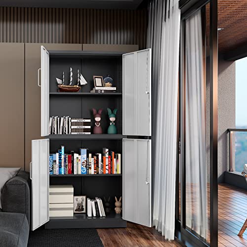 Locking Metal Garage Storage Cabinet, 72" Tall with 5 Shelves, Black F327