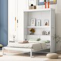 Queen Size Murphy Bed with 2-Tier Cabinet, Foldable Wall Bed w/Storage Shelves, Flexible Slats Mattress Support, Space-Saving Design, Easy Assemble