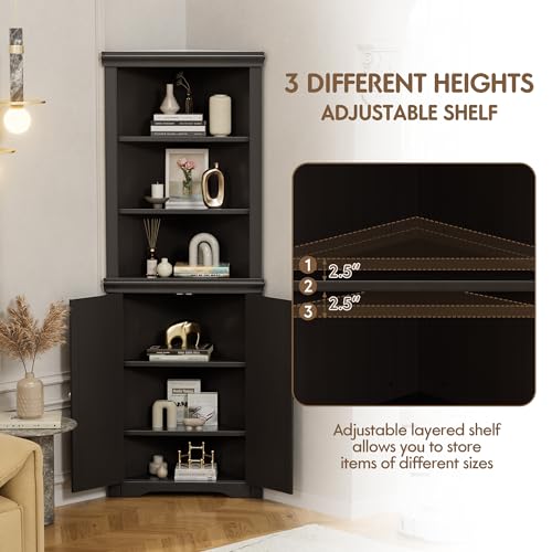 Flamaker Corner Cabinet with 2 Barn Doors and 3 Shelves, Espresso A82486