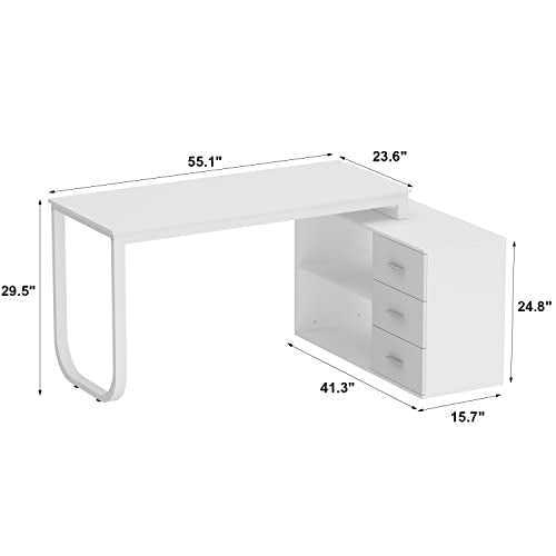 FAMAPY 55.1" L-Shaped Desk with Drawers and Shelves, White C890711