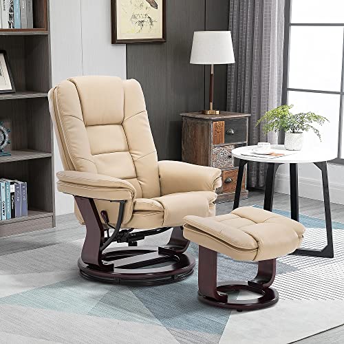 Swivel Recliner Chair with Ottoman Footrest, Beige N6547