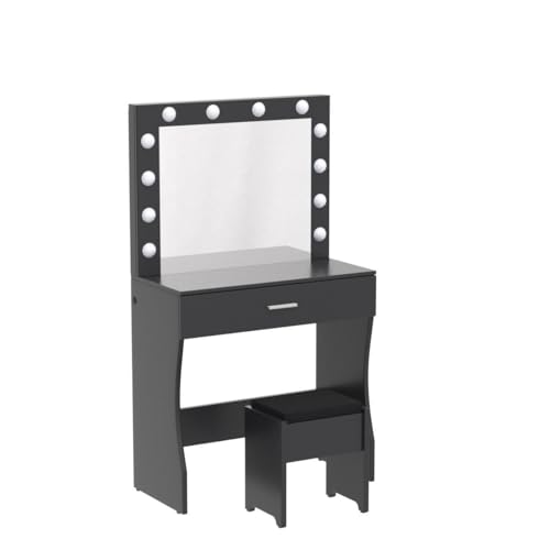 Makeup Vanity Desk with Mirror and 12 Lights, White with Charging Station I719
