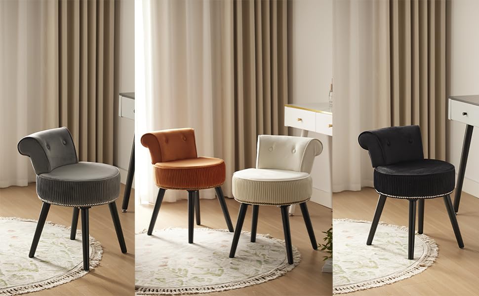 Velvet Vanity Stool Chair with Back for Women Girls Kids (Grey) M4147