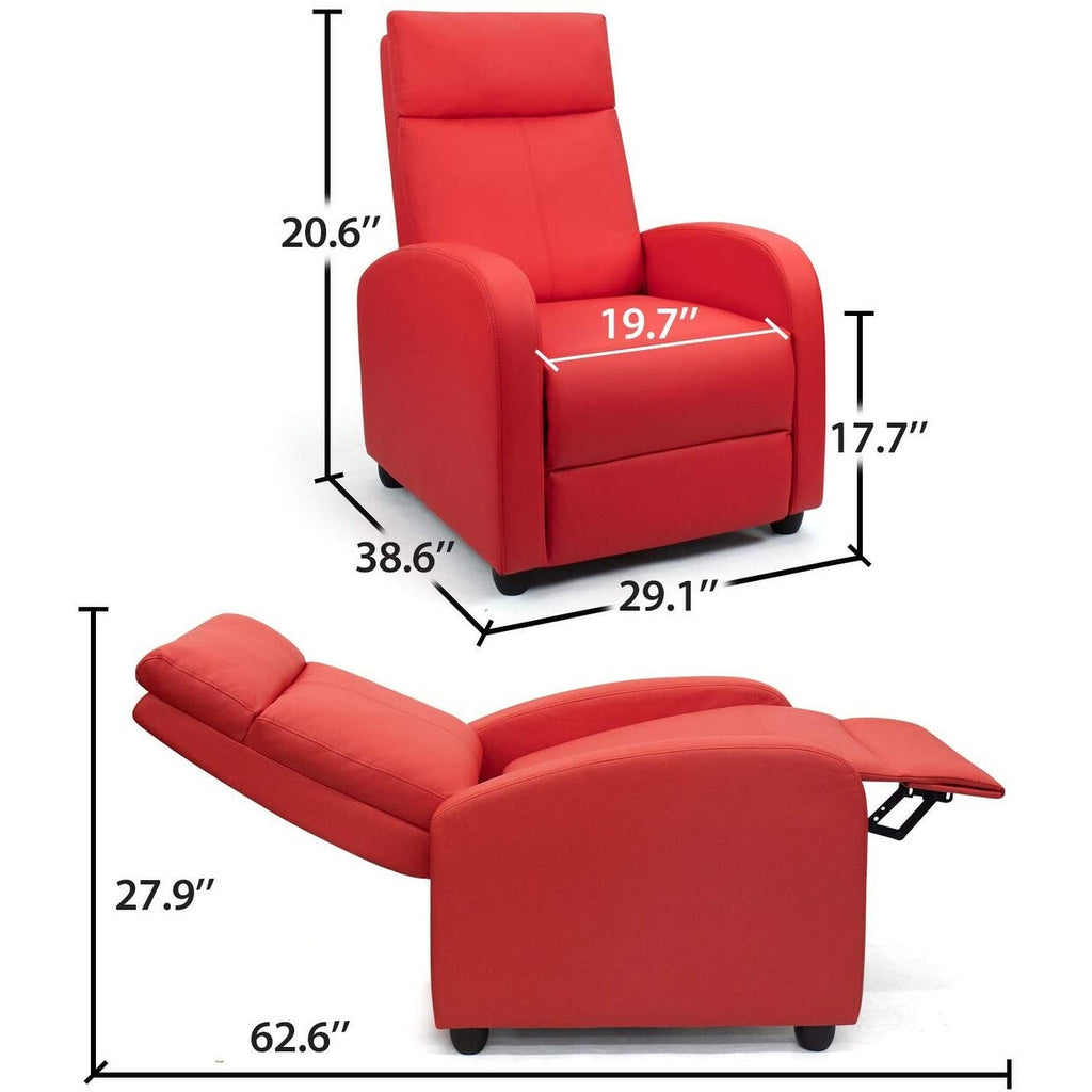 FURNIWELL Recliner Chair PU Leather Single Sofa Red F5749