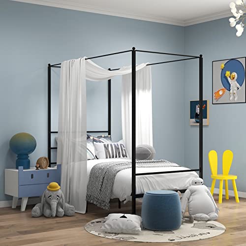 GORELAX Metal Canopy Queen Bed Frame with Slats, No Box Spring Needed D153385