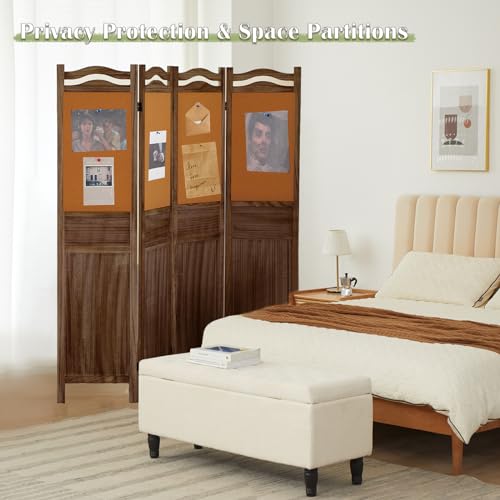 6 Panel Room Divider, 5.6FT Wood Folding Privacy Screen, Light Brown I286444