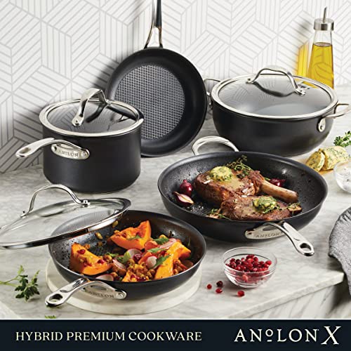 Anolon X Hybrid Nonstick Cookware Set, 12 Piece, Charcoal Gray B384083