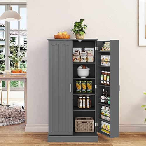 Yusong 72'' Tall Kitchen Pantry Cabinet, Farmhouse Storage Cabinet with 4 Doors and Adjustable Shelf, White Q225142