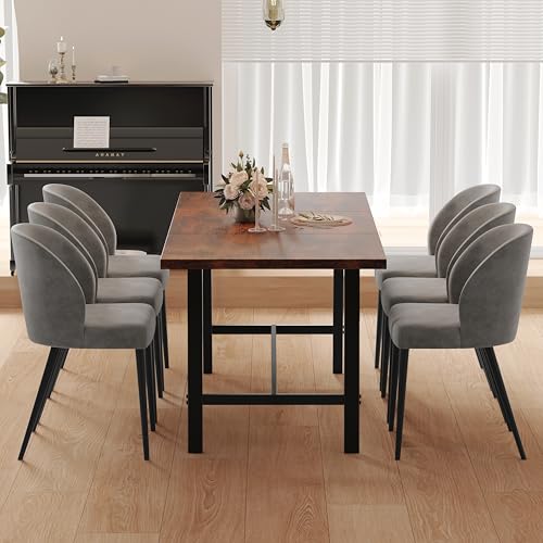 Rustic Brown Farmhouse Wood Dining Table for 6-8 People with Metal Frame E390300
