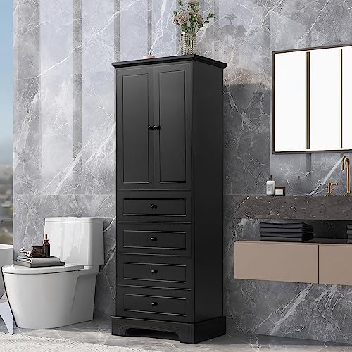 68.1" Tall Storage Cabinet with 2 Doors and 4 Drawers, Black I65705