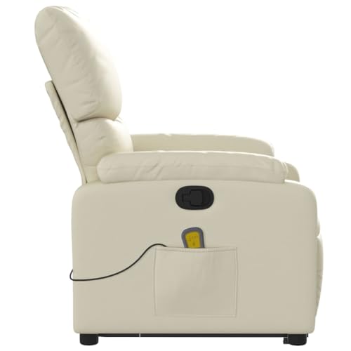 Electric Massaging Recliner Chair Cream Faux Leather with Power Lift L230