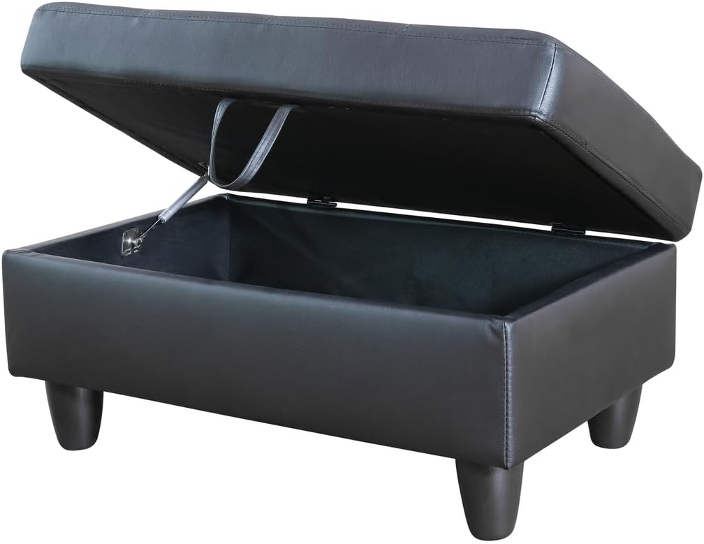 103 Inch L Shape 3 Piece Sectional Sofa Set with Storage Ottoman, Black L585