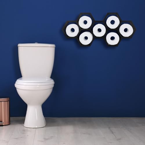 Honeycomb Toilet Paper Holder Stand with Storage Shelves, Black E974177