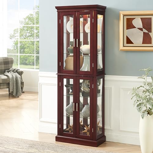 Lighted Glass Display Cabinet with Adjustable Shelves & Mirrored Back I4104