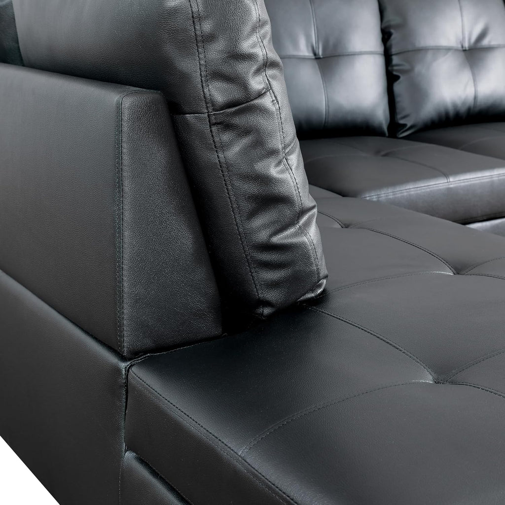 103 Inch L Shape 3 Piece Sectional Sofa Set with Storage Ottoman, Black L585