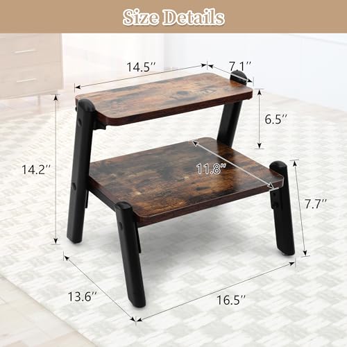 Wooden Step Stool for Adults Kids, 2 Step Heavy Duty with Metal Frame, Black W81781