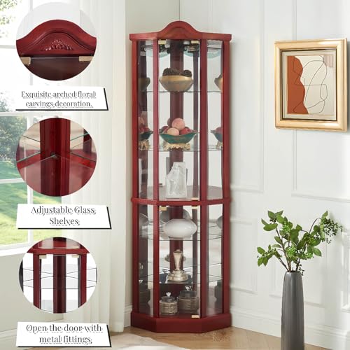 Cherry Glass Display Cabinet with Wooden Flower Carving H588198