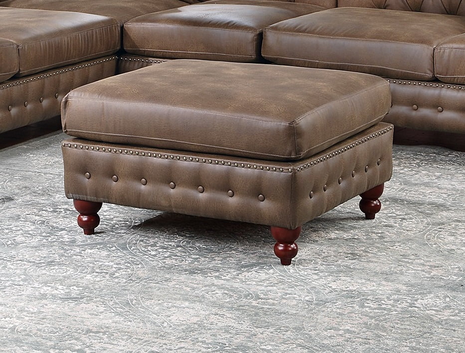 Dark Coffee Leatherette Solidwood Sectional 4pc Set with Ottoman R205