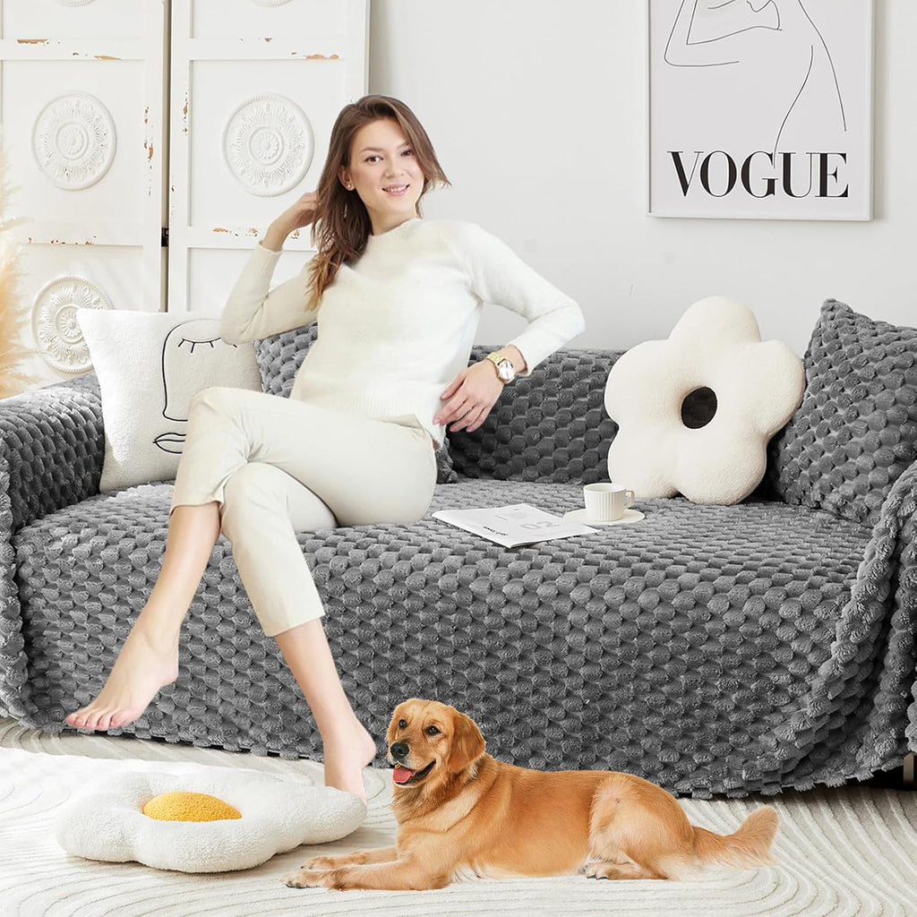 Couch Cover Blanket for Sectional Sofa, Cotton Blend Thick Washable B905