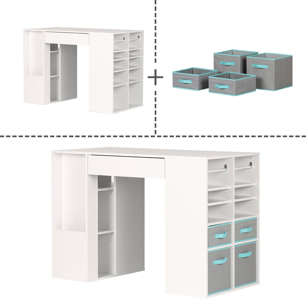 South Shore Crea Counter-Height Craft Table with Scratchproof Surface, Pure White A5430