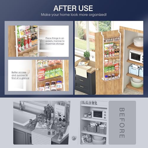 Over The Door Pantry Organizer, 6-Tier Metal Hanging Spice Rack, Black B240614