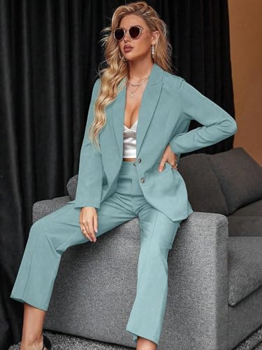 SweatyRocks Women's 2 Piece Blazer Set Long Sleeve Office Suits A9625