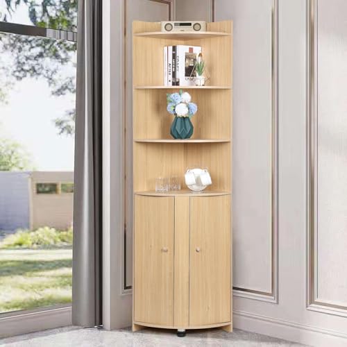 Tall Corner Cabinet with Doors and Shelves, Farmhouse Storage for Living Room, Kitchen, Bathroom G712