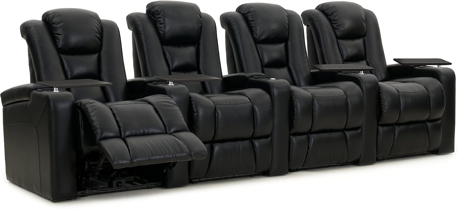 Octane Seating Mega XL950 Home Theater Seats - Black Bonded Leather - Row of 4 X483