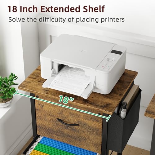 Mobile Filing Cabinet with 18" Tabletop, 2 Fabric Drawers, Rustic Brown W63589