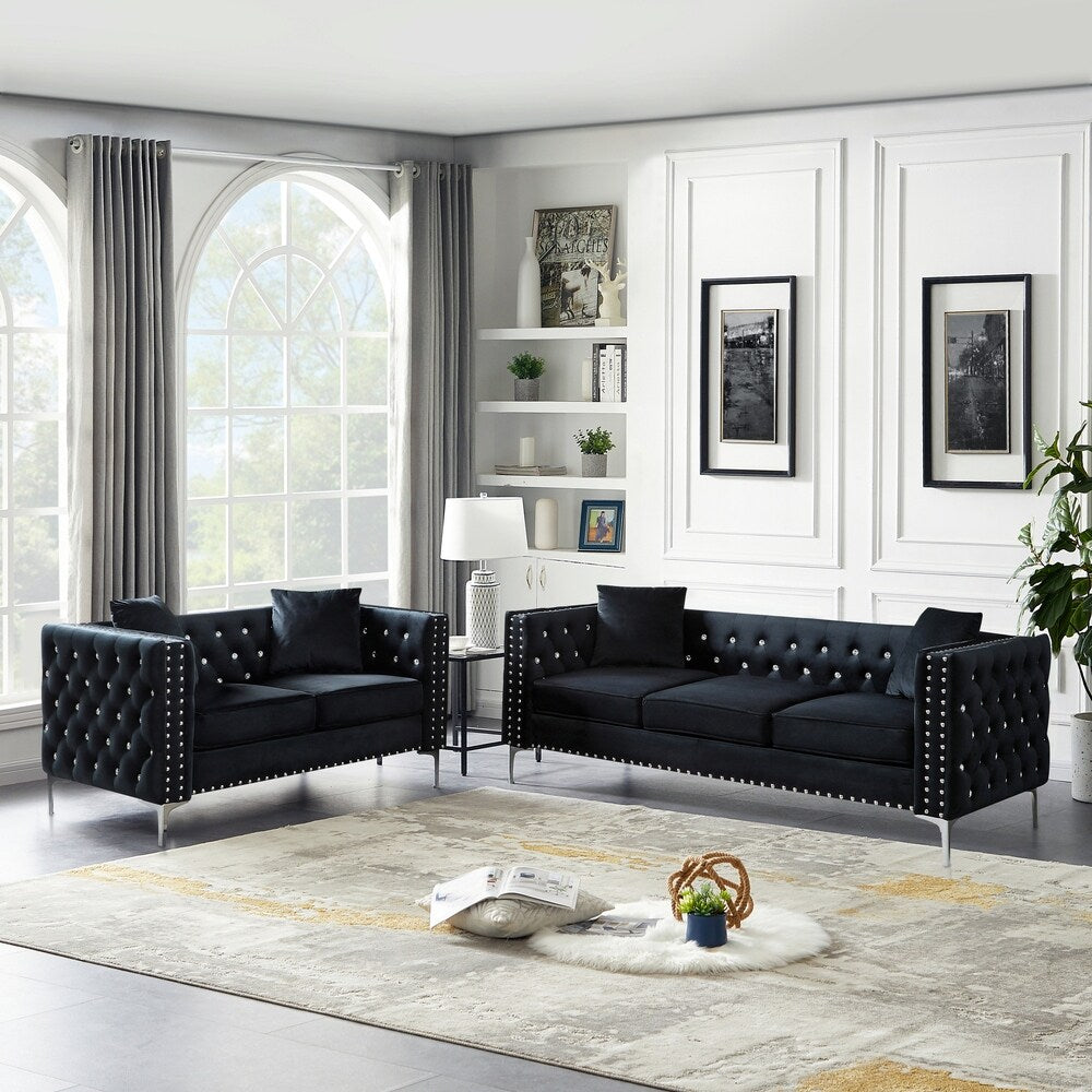 Modern 2 Piece Living Room Set Sofa and Loveseat Grey L77357