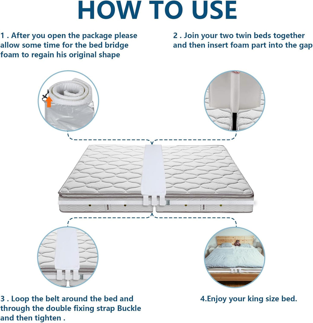 Bed Bridge for Split King Adjustable, Twin to King Converter Kit with Non-Slip 12" Design Q47796