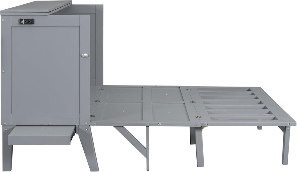 Murphy Bed Queen with Desk, Shelves and Charging Station, Grey Z595
