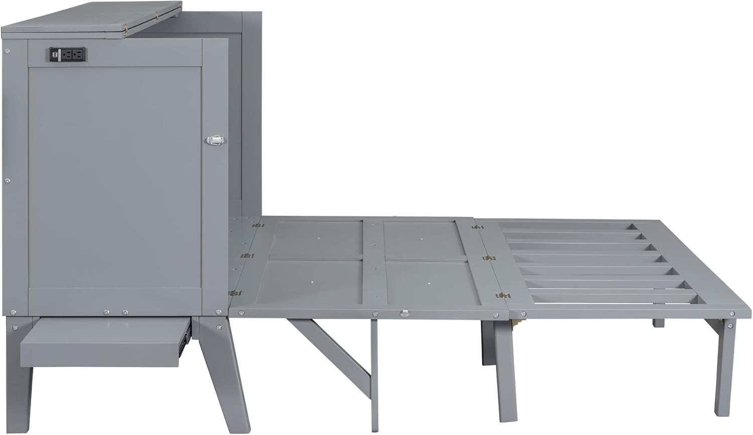 Murphy Bed Queen with Desk, Shelves and Charging Station, Grey Z595