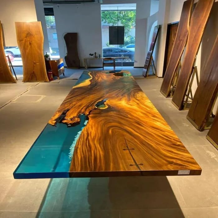 Customized Large Epoxy Table Blue Live Edge Wooden Resin Dining Table V752125